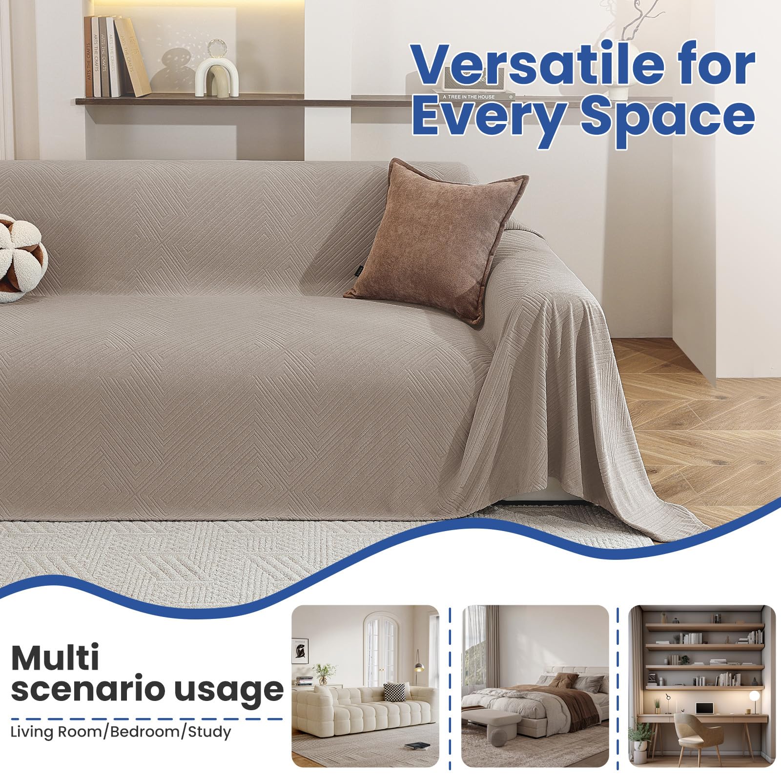 Ystyle Funda Sofa 3 Plazas, 200x340 CM, Cubre Sofa Antideslizante, Fundas para Sofa Antimanchas, Manta Cubre Sofa Grande, Protector De Sofa Suave y Cómoda, Sofa Cover Lavable, Caqui