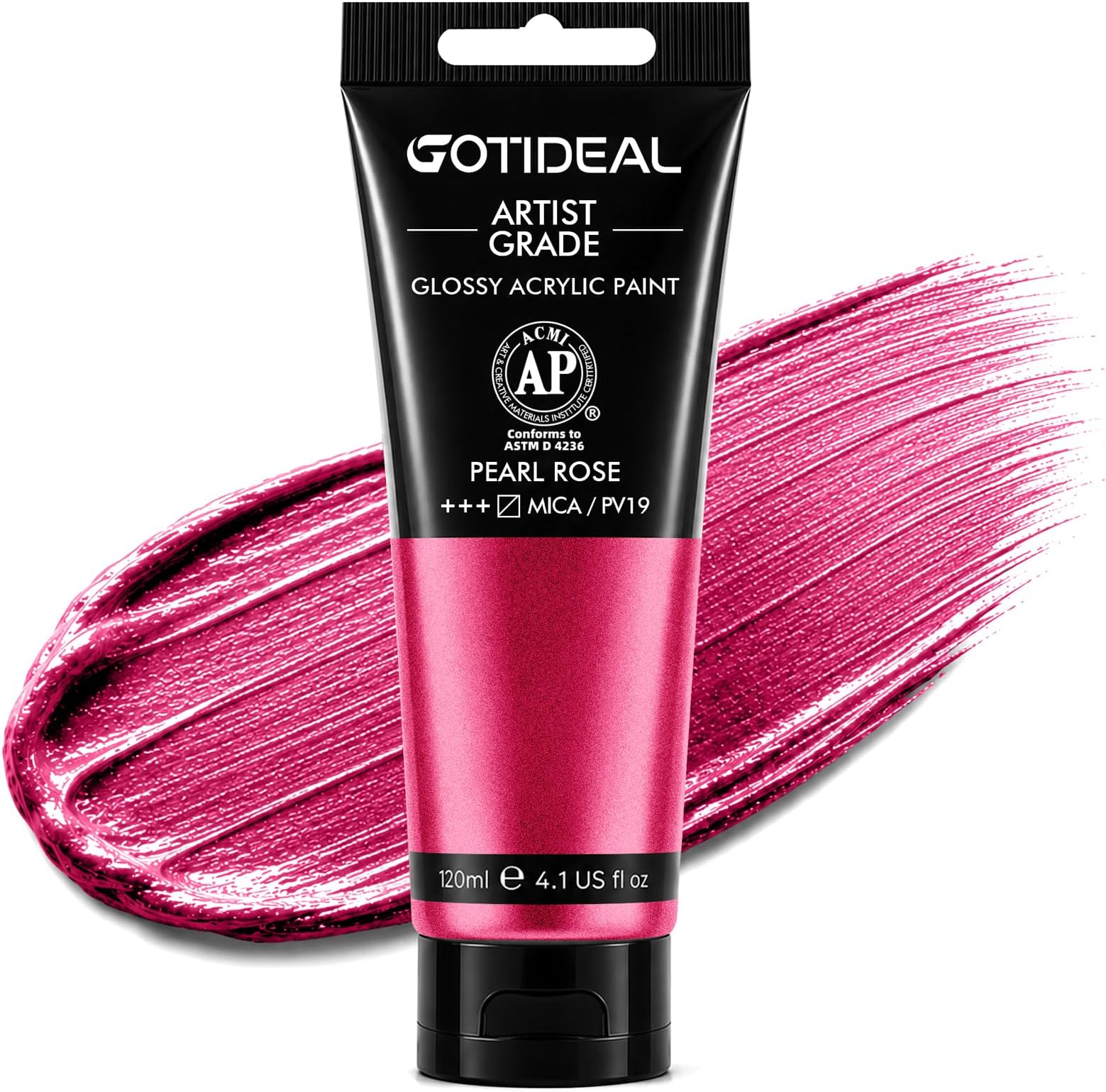 GOTIDEAL Metallic Acrylic Paint Pearl Rose Red Tubes(120ml, 4.1 oz) Non Toxic Non Fading,Rich Pigments for Painters, Adults & Kids, Ideal for Canvas Wood Clay Fabric Ceramic Craft Supplies (Pearl