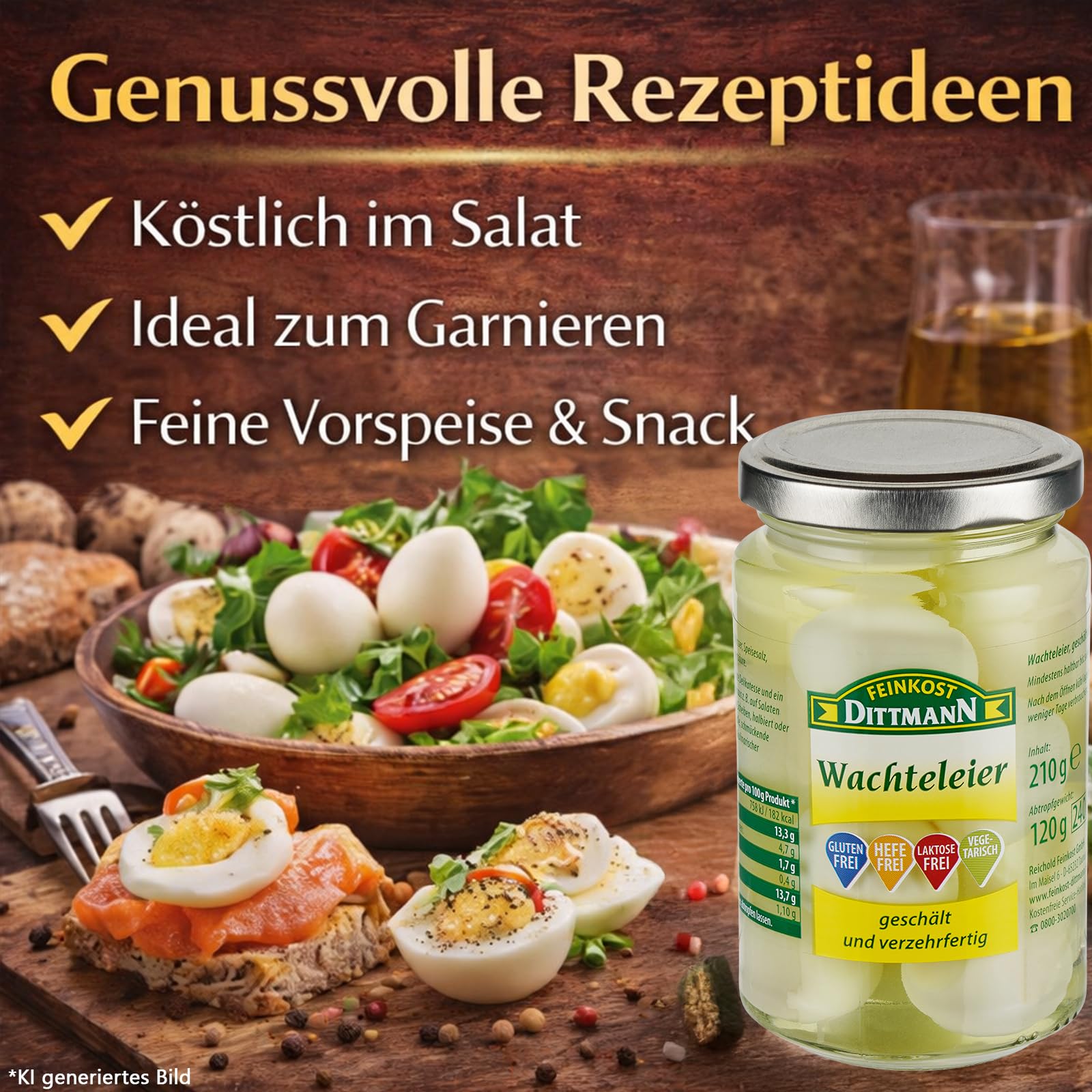 Feinkost Dittmann Wachteleier 220g Glas – 3er Pack | Delikatesse in salzig-saurer Lake, lange haltbar, mini Eier, Quail Eggs