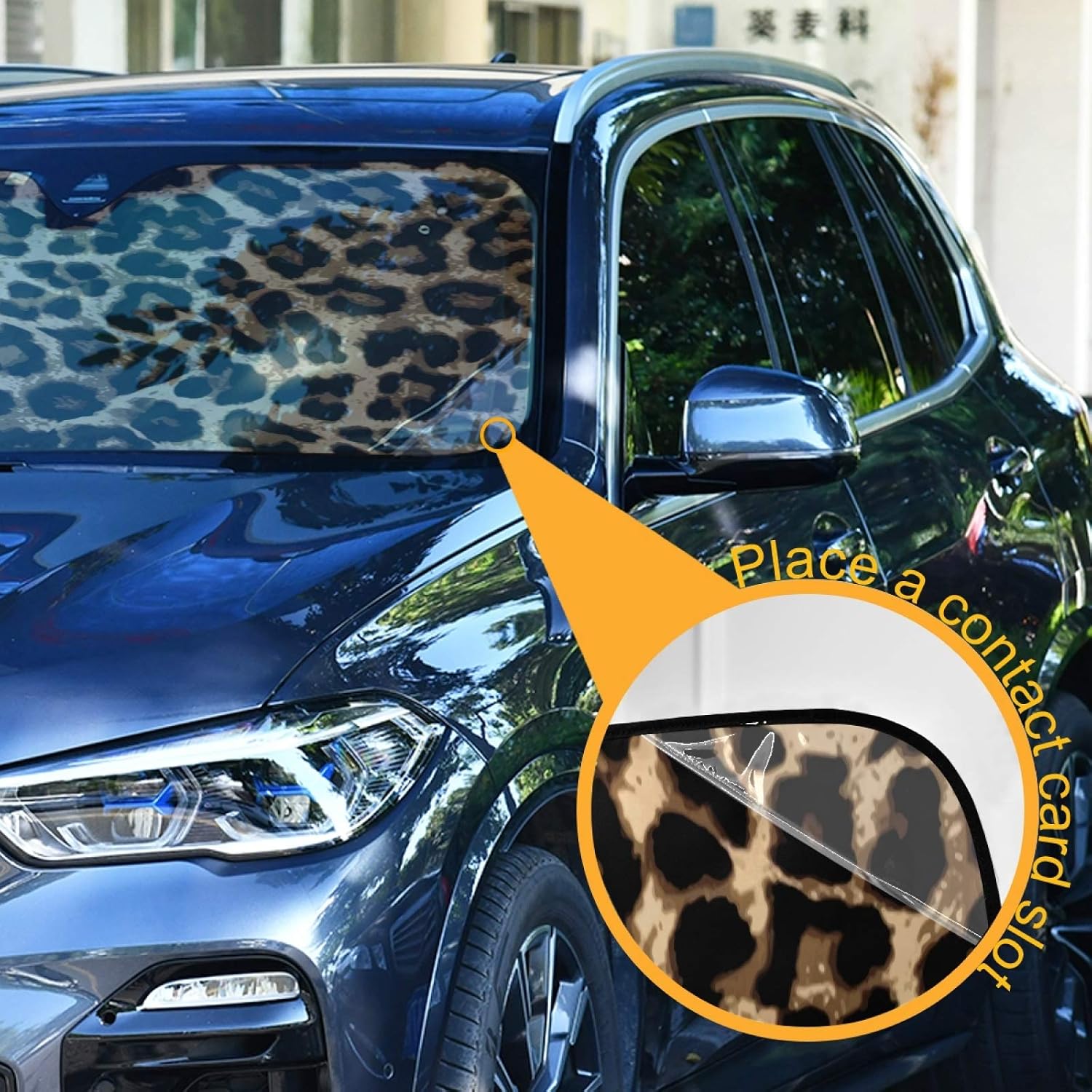 Oarencol Leopard Print Car Windshield Sun Shade Foldable UV Ray Sun Visor Protector Sunshade to Keep Your Vehicle Cool (55" x 27.6")