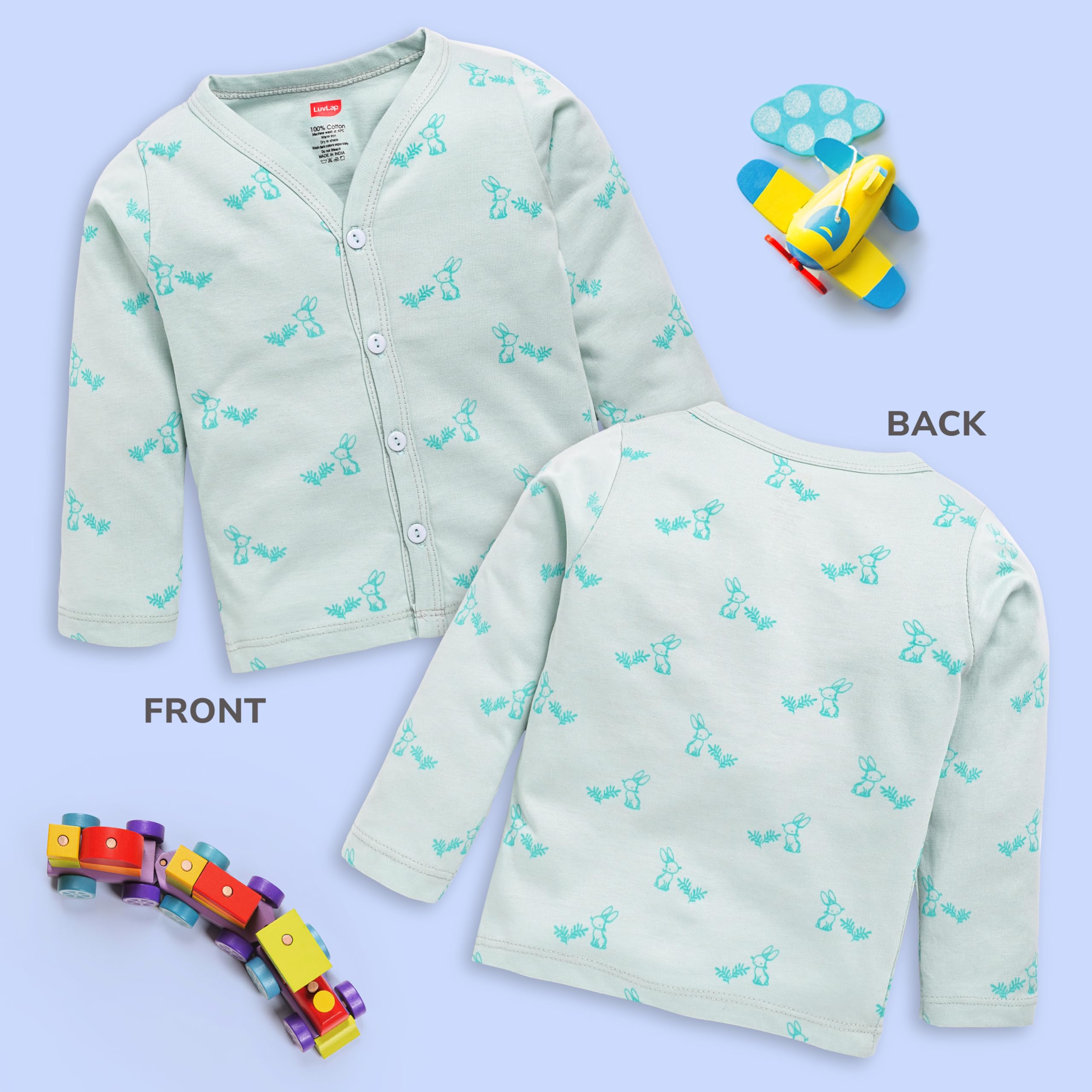 LuvLap Baby Boys & Baby Girls Pack of 4 Full Sleeve Jhabla, 100% Cotton, S (1 to 3 Months) 3