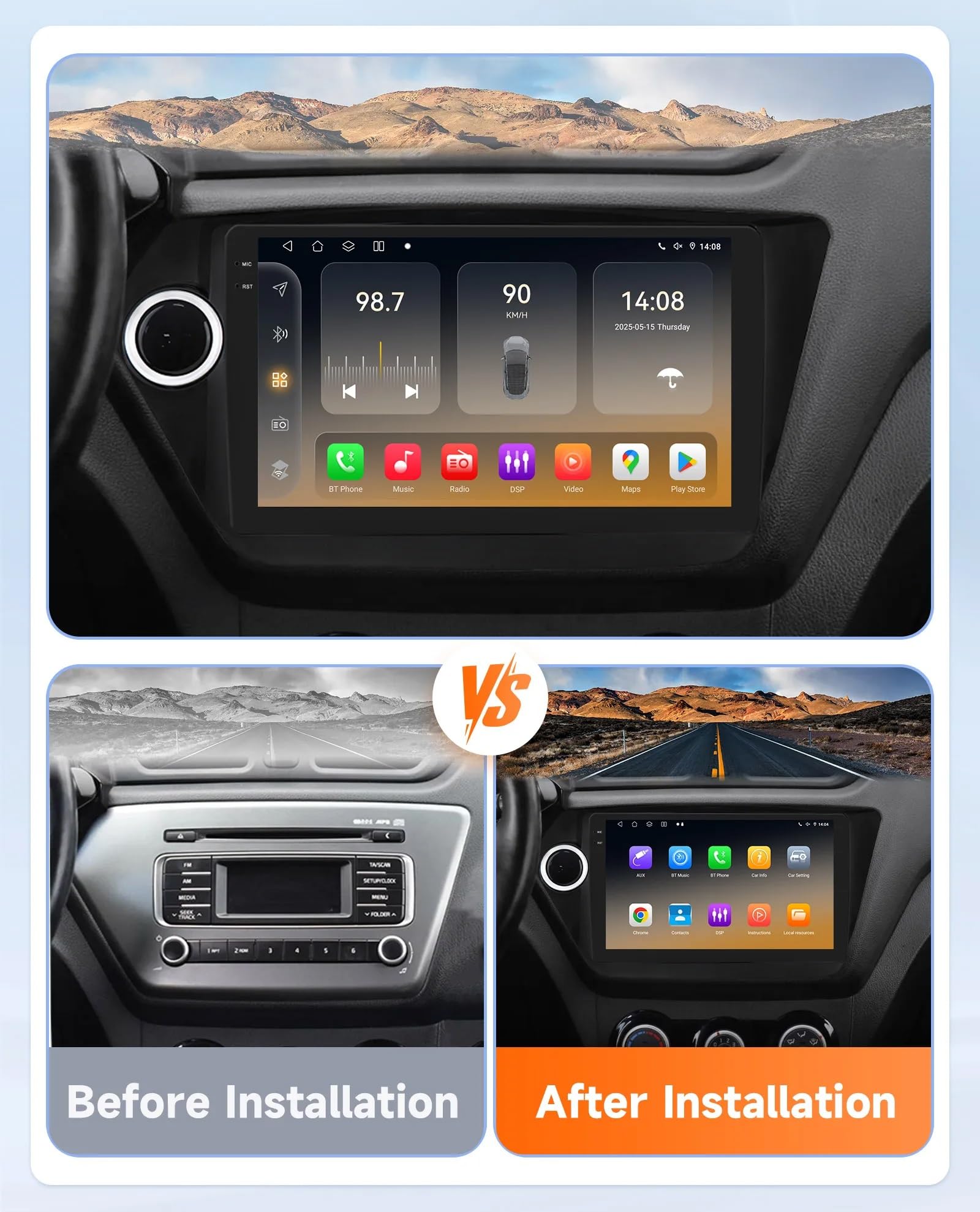 Generico Autoradio Android 15 2 DIN con Schermo Touchscreen da 9 Pollici per Kia Rio 3 K2 2011-2015 con Telecamera Posteriore/CarPlay/Bluetooth/FM/GPS/USB/Wi-Fi 4G/Comandi al Volante/Audio per Auto (