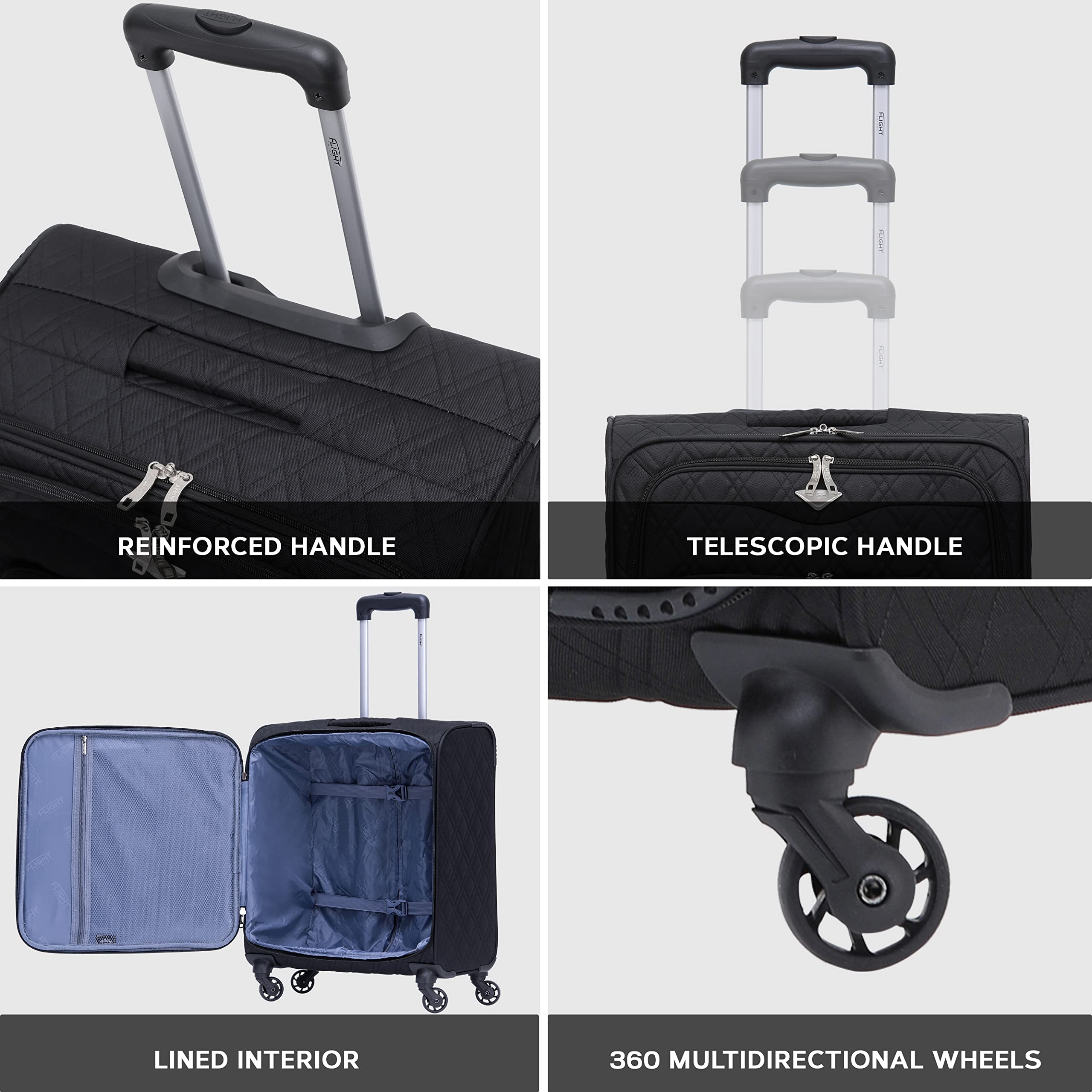 Flight Knight Lightweight 4 Wheel 800D Soft Case Suitcases Cabin Carry On Hand Luggage Approved For easyJet & BA Maximium Size Overhead Carry On