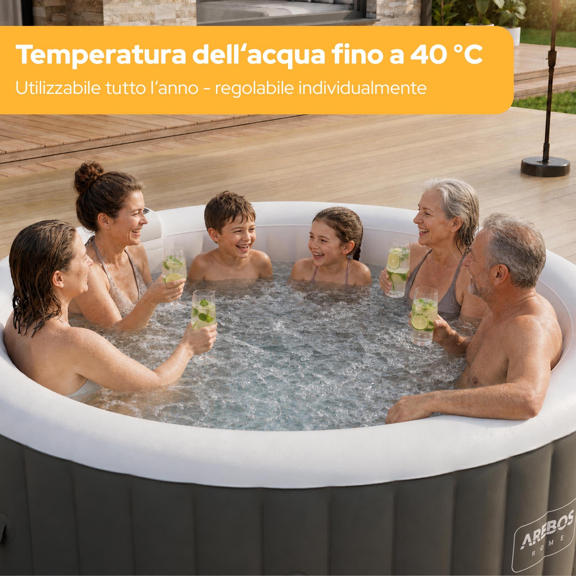 Arebos Vasca Idromassaggio Gonfiabile ⌀ 208 cm | Spa per Interni ed Esterni | 6 Persone | 1000 L | Rotonda | Whirlpool Gonfiabile