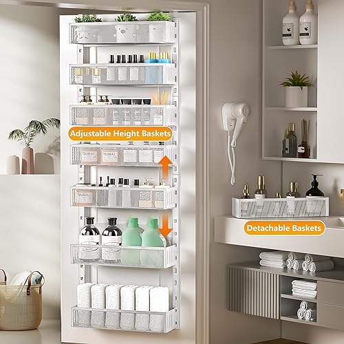 Miniatura 7 de Organizador de despensa de 8 niveles sobre la puerta con cestas de malla, estante colgante ajustable y estable para especias para cocina, baño,