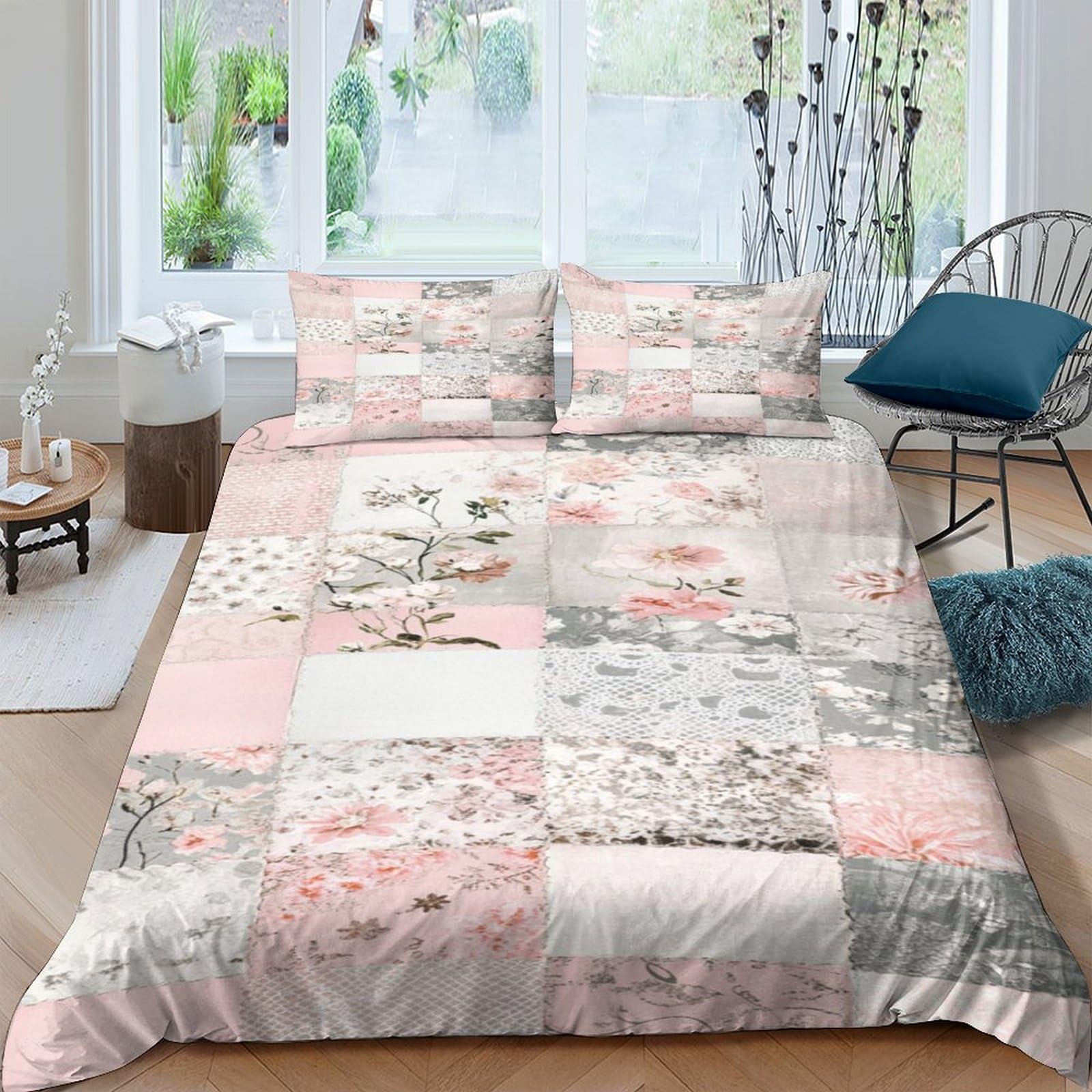Ctjqhvkz Style-2 3D Printed Pastel Floral Patchwork Fitted Sheet Microfiber Soft Bedroom Decor Dustproof Mattress Cover For Home Single（135X200cm）