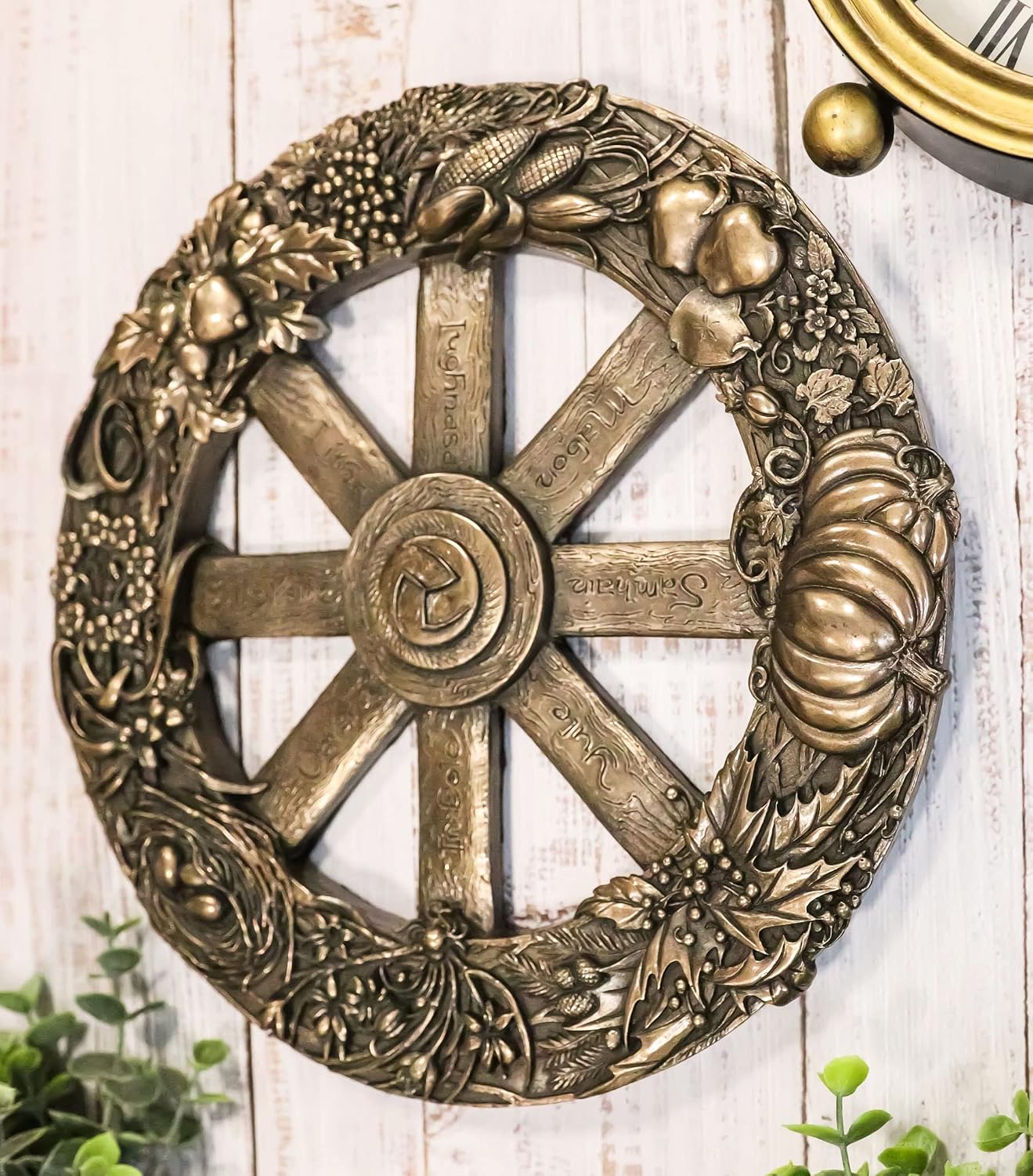 Ebros Wicca Sabbats Seasonal Wheel of The Year Wall Decor Plaque in Bronze Patina Eight Pagan Festivals Sabbats by Maxine Miller Yule Imbolc Ostara Beltane Litha Lughnasa Mabon Samhain