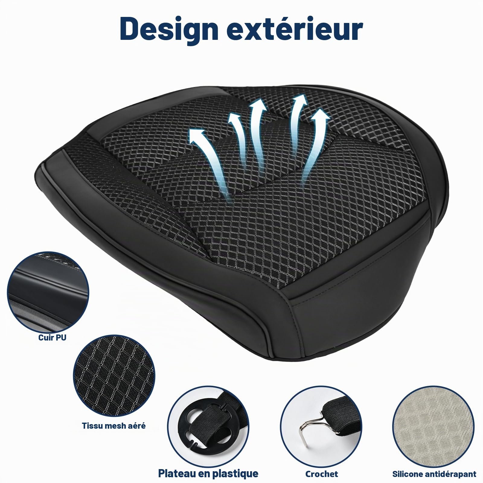 ZATOOTO Lot de 2 Housse de siège Auto Anti-Transpiration pour siège Avant – Design Patchwork – Simili-Cuir et Tissu Mesh – Antidérapante – avec Protection latérale et Poche de Rangement