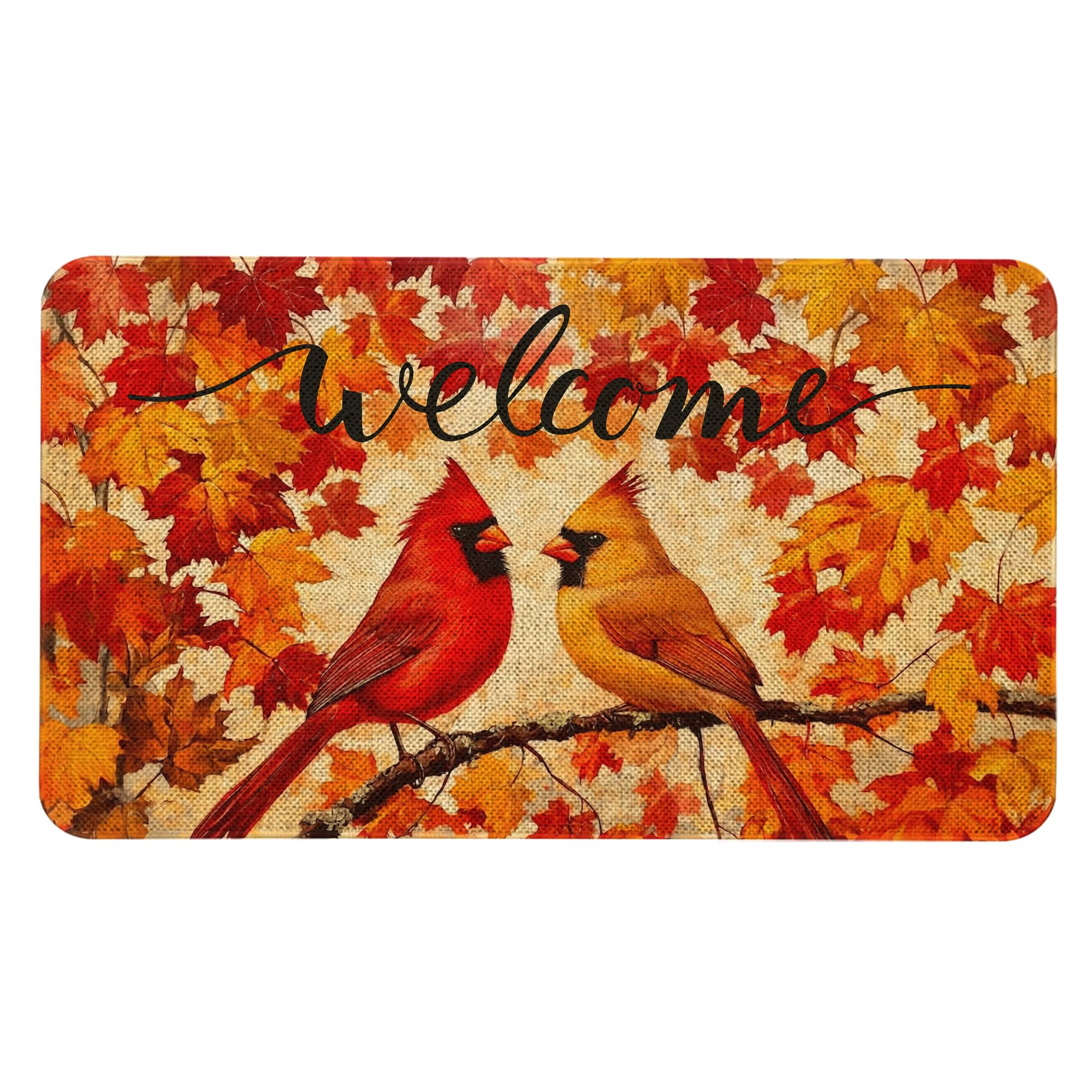 Maytycroco Fall Leaves Cardinal Welcome Door Mat 30x17 Inch for Home Decor