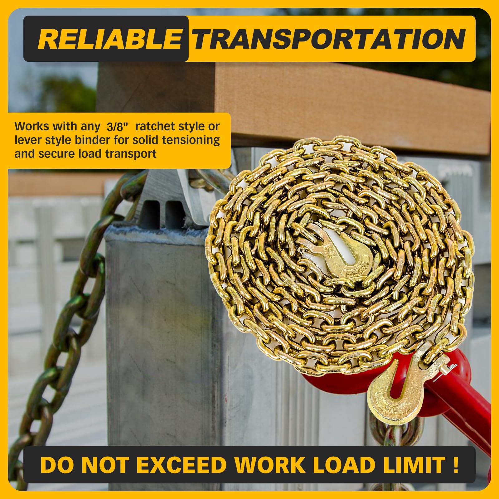 GCCSJ Catena di traino da 1,5 cm x 4,5 m, con ganci a forcella, carico di lavoro sicuro da 2,2 kg, catena resistente per il trasporto di attrezzature di traino