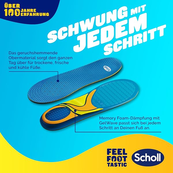 Scholl GelActiv Everyday Einlegesohlen für Männer, Den ganzen Tag komfortable Füße, Memory Foam-Dämpfung und GelWave-Technologie passen sich den Füßen an und bietet höchsten Komfort, Größe 40-46.5 - 5