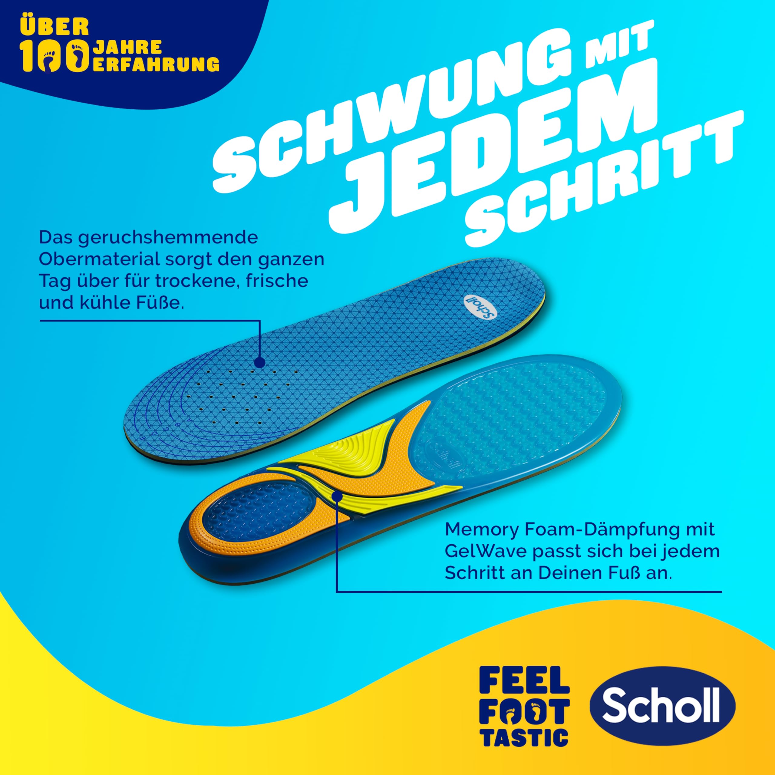 Scholl GelActiv Everyday wkładki dla mężczyzn, komfortowe stopy przez cały dzień, amortyzacja z pianki z pamięcią kształtu i technologia GelWave dopasowują się do stóp i zapewniają najwyższy komfort