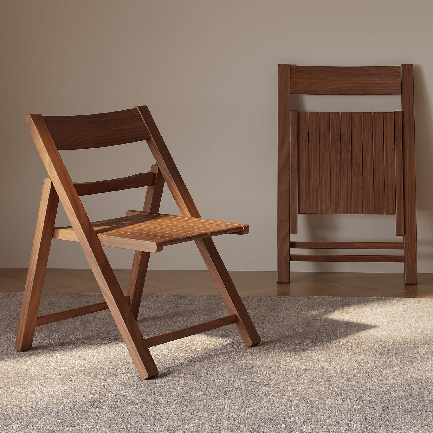 Solid Wood Folding Dining Chairs 2 Pack, Space-Saving, Walnut