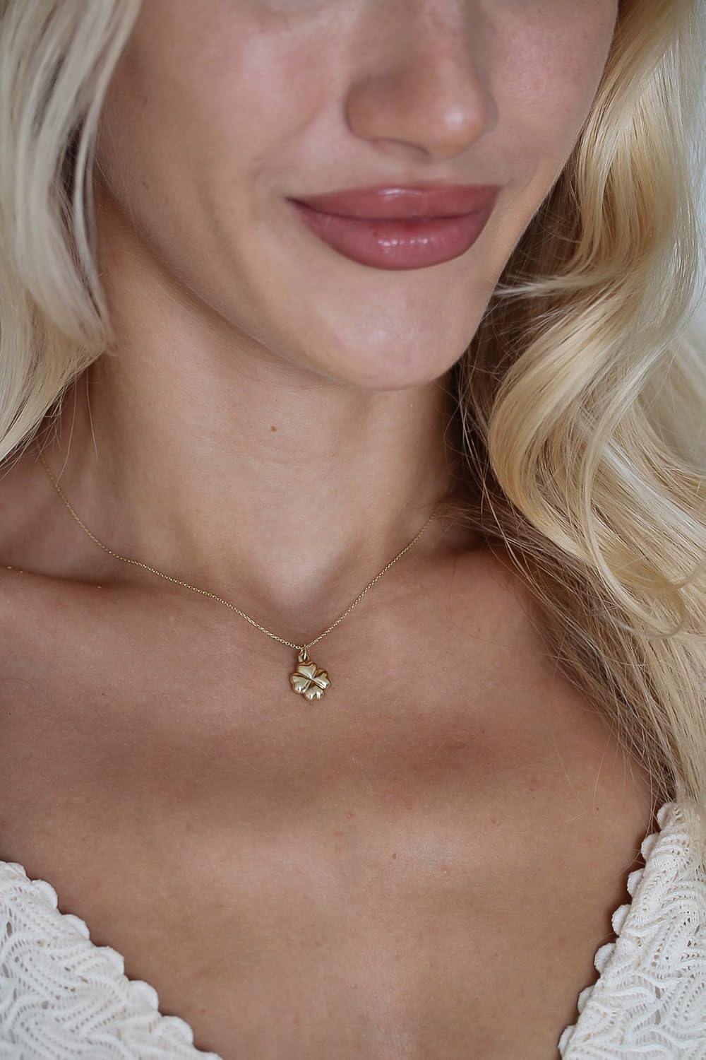 14k Solid Gold Clover Charm, Necklace for Women, Yellow Gold Pendant, High Polished Gold 4 Leaf, Gift for Her, 14k, 585 Stamped