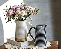 Vista 7 de Quoowiit Ceramic Rustic Vase with Handle, White Distressed Decorative Farmhouse Pitcher Vase for Home Decor Living Room Bedroom Kitchen Office Shelf
