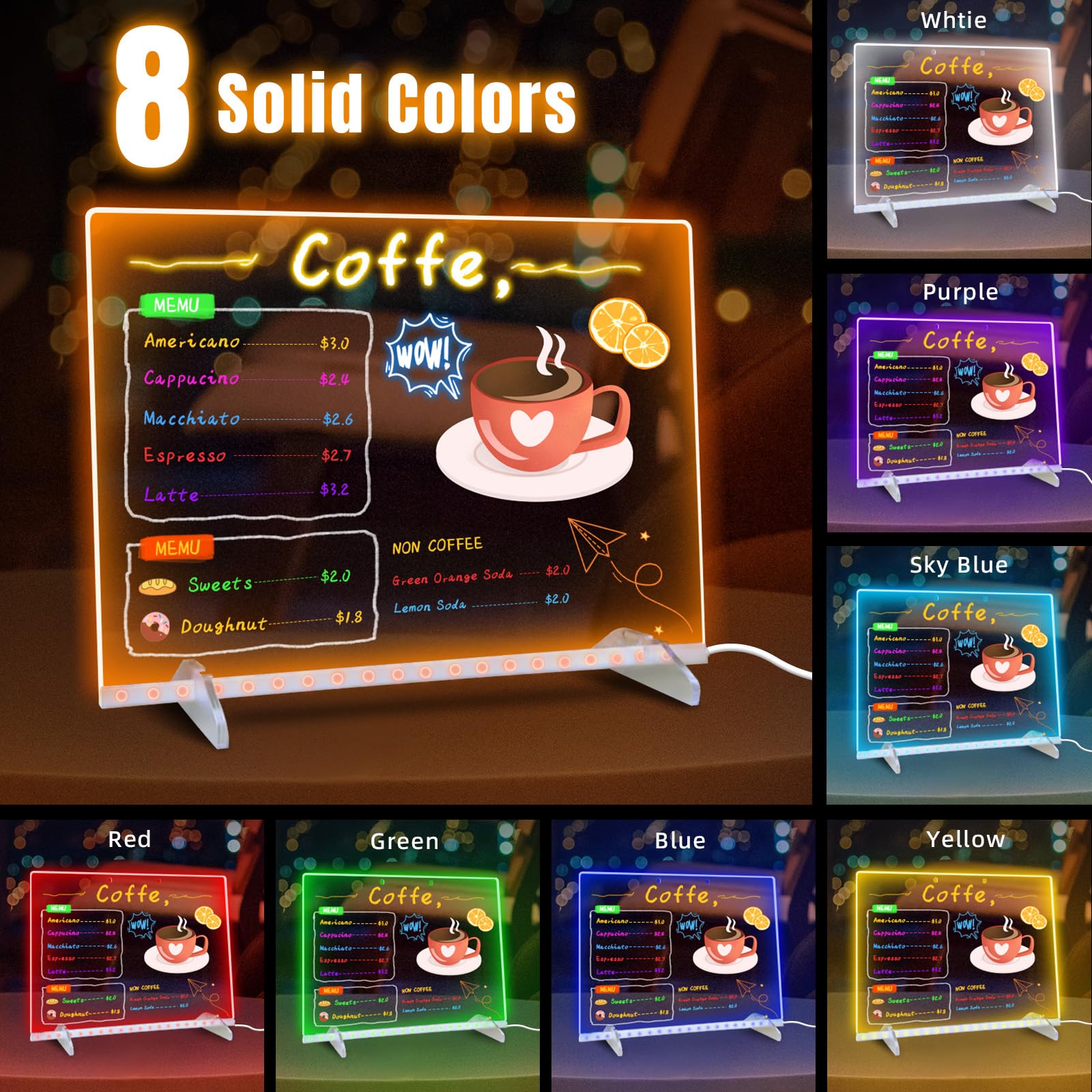 Ortizan Lavagna Luminosa per Disegnare, Lavagna Luminosa Bambini, 35x25 cm 13 modalità di luce, incluso adattatore, supporto e catena per appendere, Regalo Creativo per Fidanzata,Mamma,Papà Festività