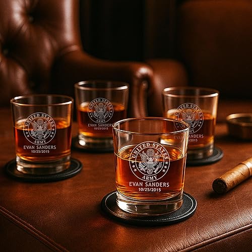 Miniatura 7 de Juego de vasos de whisky militar personalizados, 4 vasos escoceses personalizados para el ejército, la Armada, la Fuerza Aérea y la Guardia Costera