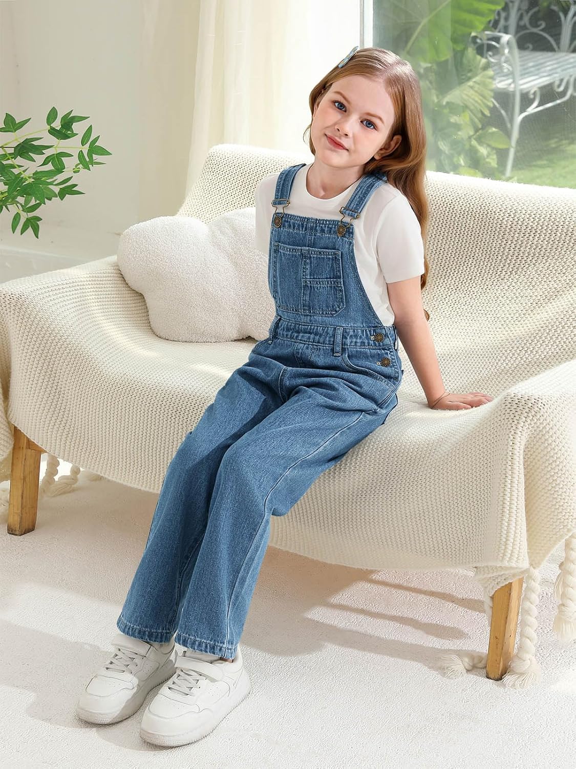 Haloumoning Girls Denim Overalls Kids Sleeveless Jumpsuits Rompers Crisscross Bib Overall with Pockets 5-14 Years - Image 6