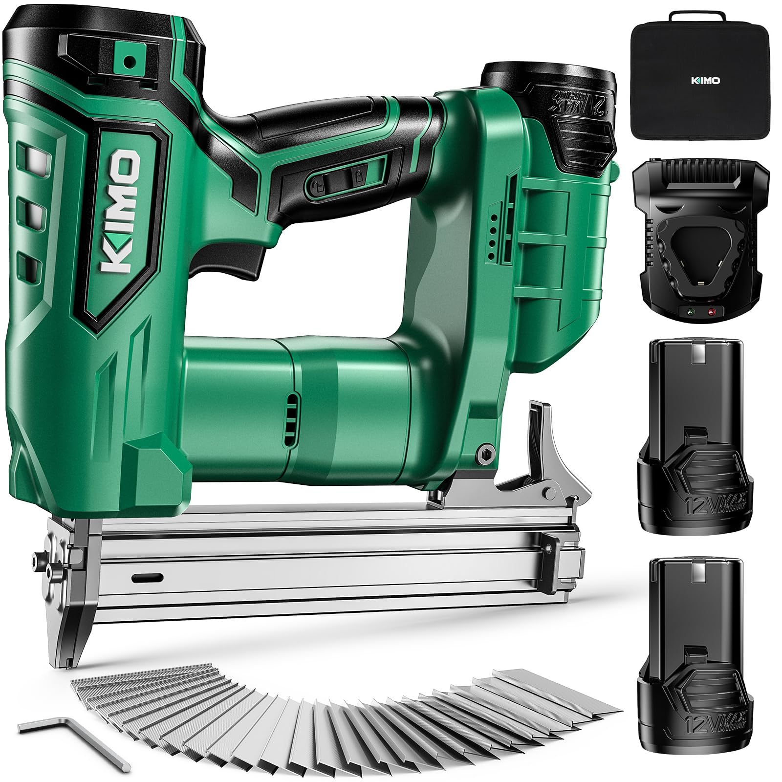 KIMO 18 Gauge Nail Gun Cordless with Battery 2.0Ah X 2 &amp; Fast Charger, 5000pcs Nails, Single&amp;Contact Firing, 180 Nails/min, LED Light, Adjustable Nailing Depth Cordless Brad Nailer for DIY Project