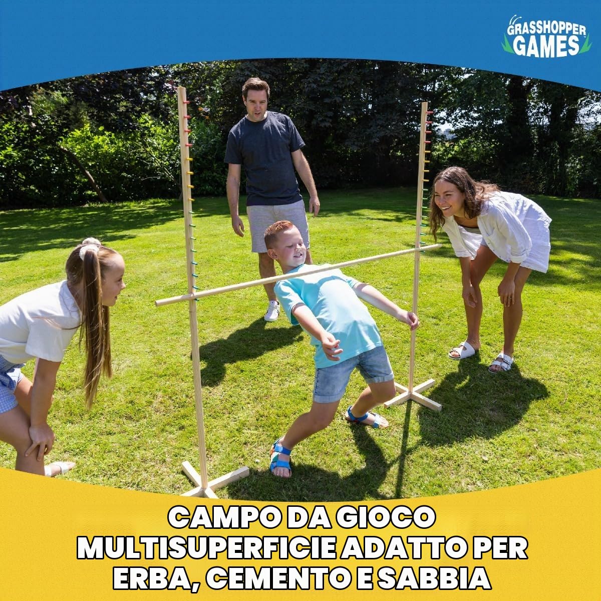 Grasshopper Games Set Limbo in legno per bambini e adulti con borsa per il trasporto, gioco da giardino per interni ed esterni, per la famiglia