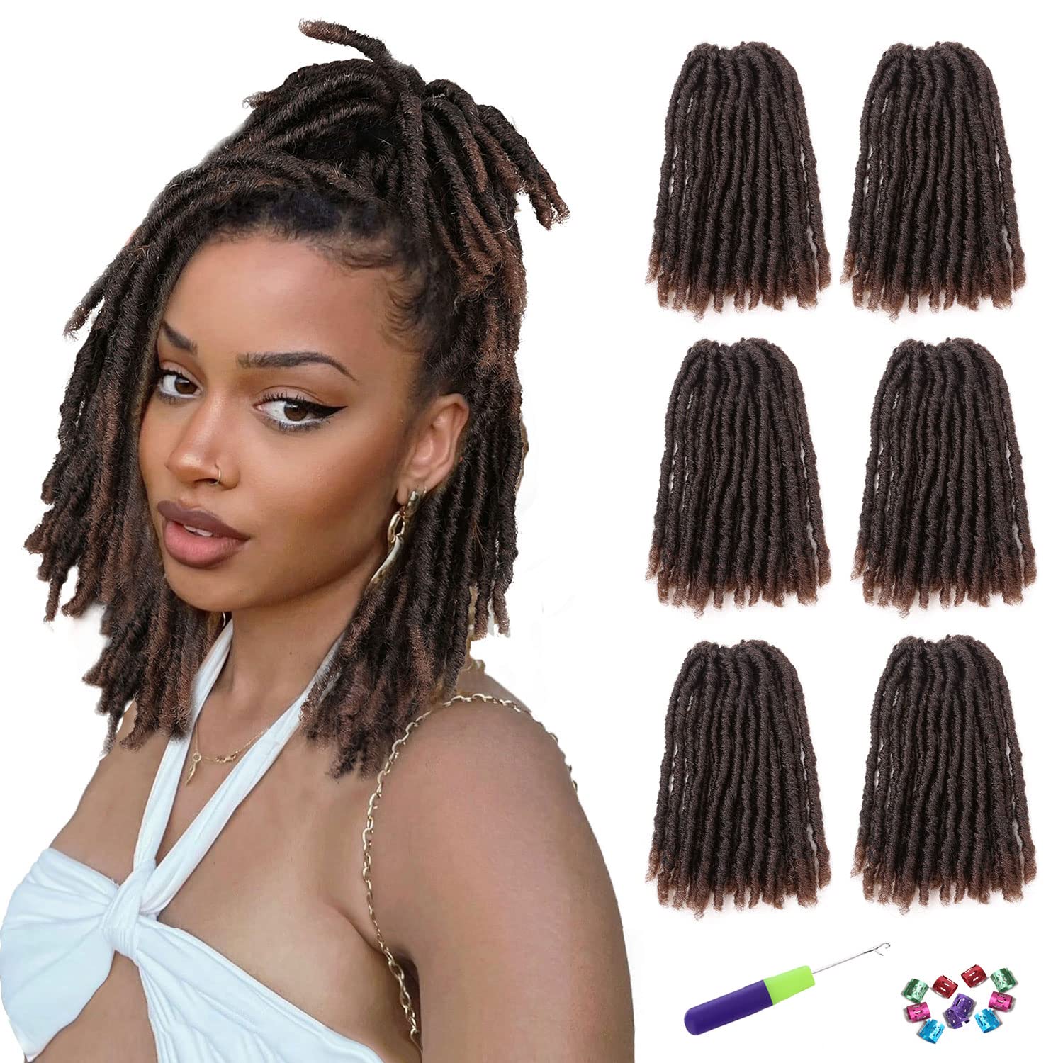 WIGNEE Crochet Hair 120 Strands Faux Locs 8 Inches Soft Locs Pre-Twisted Locs 6 Packs Pre-Looped Crochet Hair for Black Women(8 Inch,1B/30)