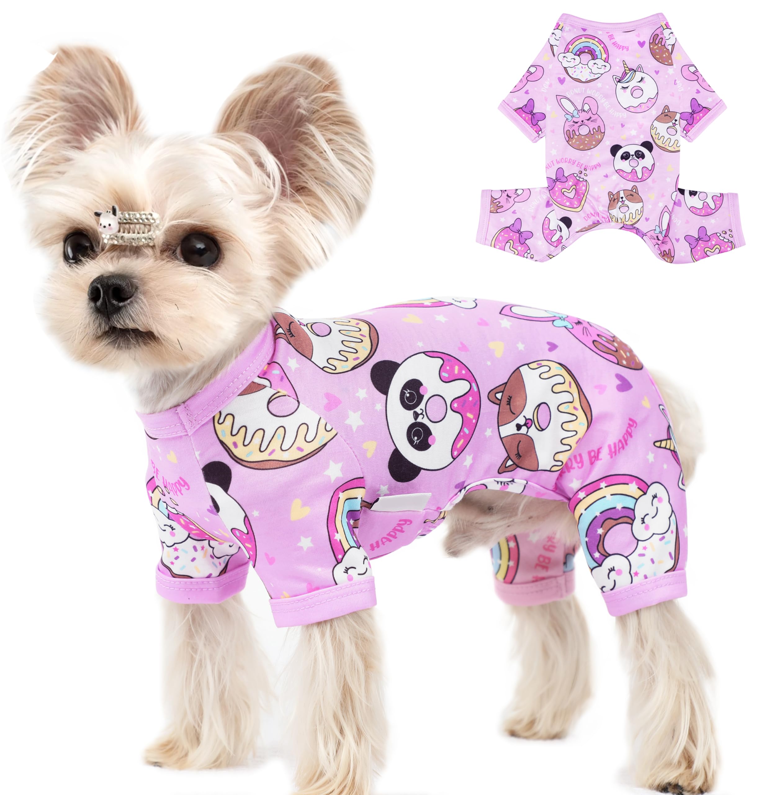 Dog Onesie XS~XXL Dog Pajamas Small Dog Clothes Girl Boy Cute Chihuahua Clothes Summer Puppy Pajamas Breathable Cat Onesie Pet Jumpsuit Doggie Outfit (Purple, X-Small)