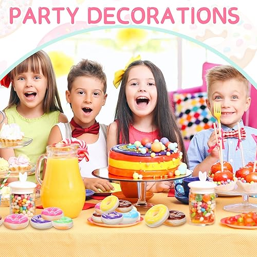 Miniatura 4 de 24 bolas de dona arcoíris para aliviar el estrés para niños, suministros de fiesta de levantamiento lento, 2 x 0.8 pulgadas, dona falsa para regalos