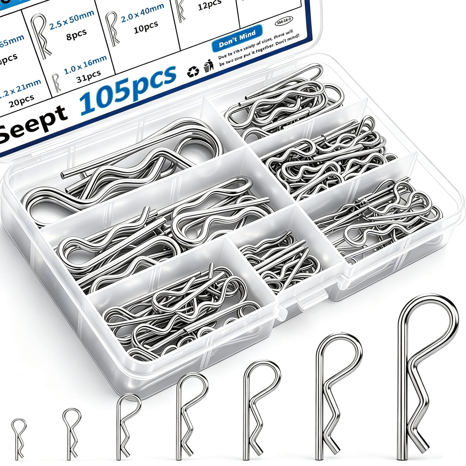 Clevis Pin Assortment Kit - 132 Stainless Steel Pins -11