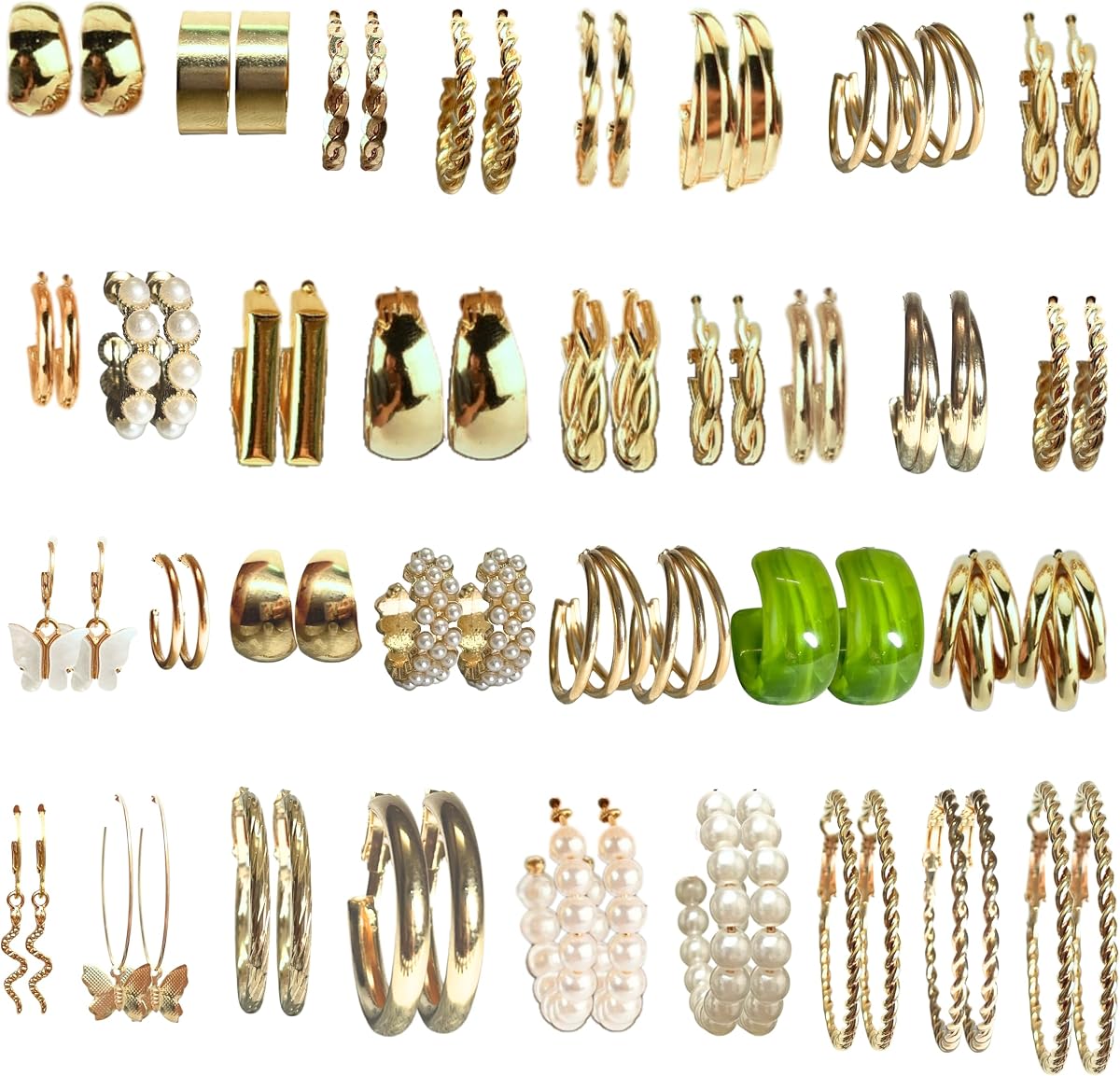 QINHE 33 Pairs Gold Earrings Set for Women, Diverse Styles Hypoallergenic Earring Collection, Ideal for Christmas, Thanksgiving, Birthday Parties, Birthday Gifts
