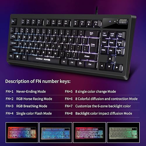 Miniatura 7 de Combo de teclado y mouse RGB para juegos 87 teclas teclado para juegos con cable USB sensación mecánica retroiluminada con 7200 DPI para PC MAC PS4