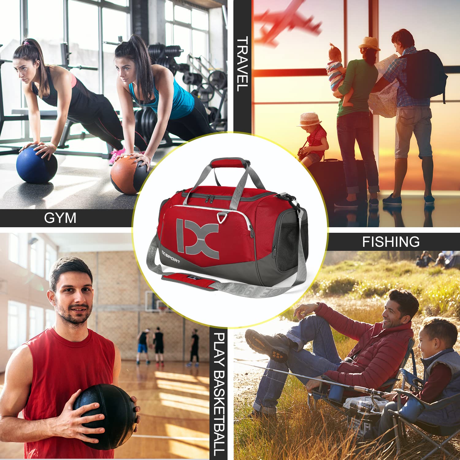 INOXTO - Bolsa deportiva de viaje para gimnasio, con bolsillo seco y húmedo y compartimento para zapatos, para mujeres y hombres, 40 L/55 L, impermeable, bolsa de fin de semana para natación, deportes