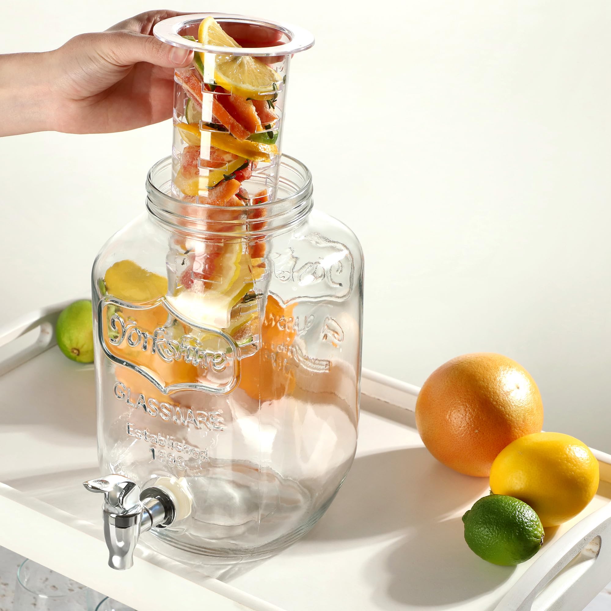 KADAX Distributeur De Boisson En Verre 4L Avec Robinet, Insert Et Couvercle - Idéal Pour Jus Et Soda