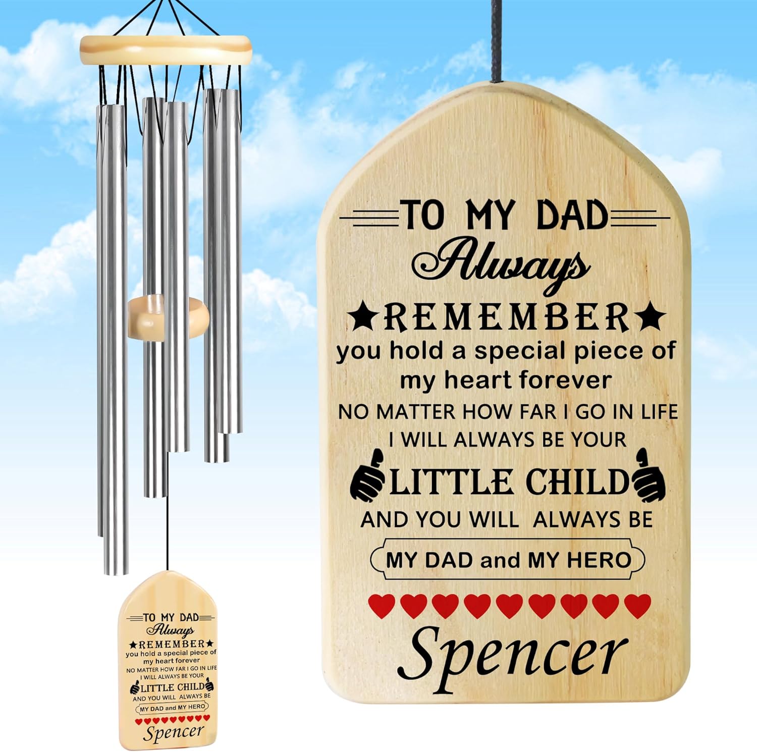 Gifts for Dad, Jocidea Father's Day Wind Chimes, Fathers Day Personalized Gifts, Birthday Christmas Valentine's Day Father's Day Presents - You'll Always BE My Hero