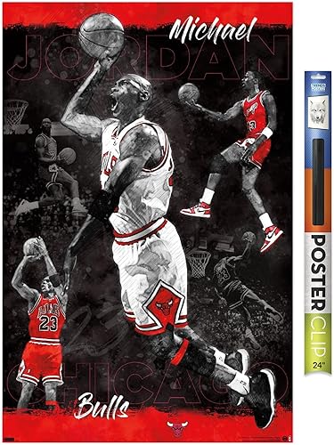 Trends International Michael Jordan - Póster de pared de boceto, 22.375 x 34 pulgadas, paquete de póster y clip prémium