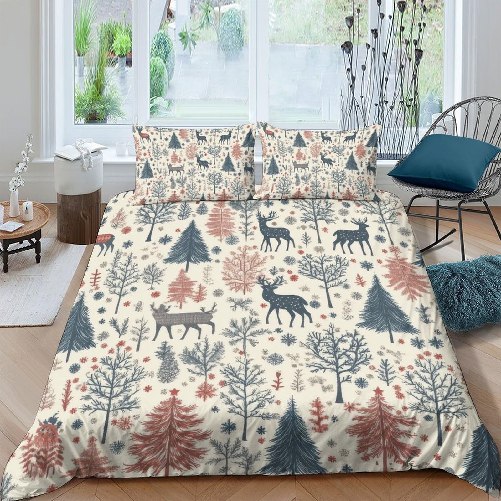 Ctjqhvkz Style-5 3D Printed Forest Elk Fitted Sheet Microfiber Soft Breathable Woodland Trees Bed Cover For Bedroom Dorm Decor Single（135X200cm）