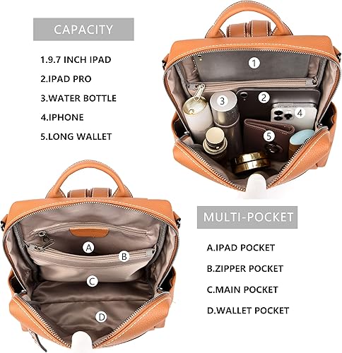 Miniatura 6 de Bolso tipo mochila para mujer, de cuero auténtico, de moda, de hombro convertible, bolsa de viaje, mochila para mujer, S, Mochilas Daypack