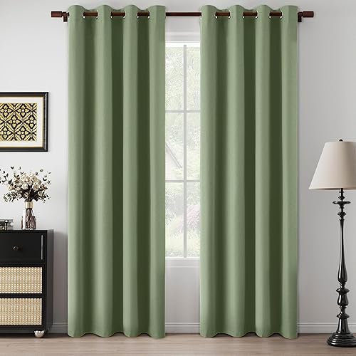 Miniatura 62 de Cortinas opacas con textura de lino gris total para dormitorio, con aislamiento térmico, cortinas cortas de 64 pulgadas, cortinas de granja con