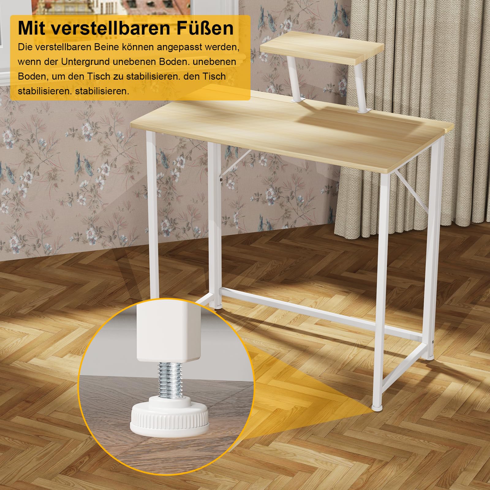 Table de Bureau Pliante, Bureau Pliant pour Petits Espaces Table d'Ordinateur Portables avec Support écran Bureau d'Ordinateur Pliable Informatique Pliable pour Travailler 80 x 45 x 75 cm
