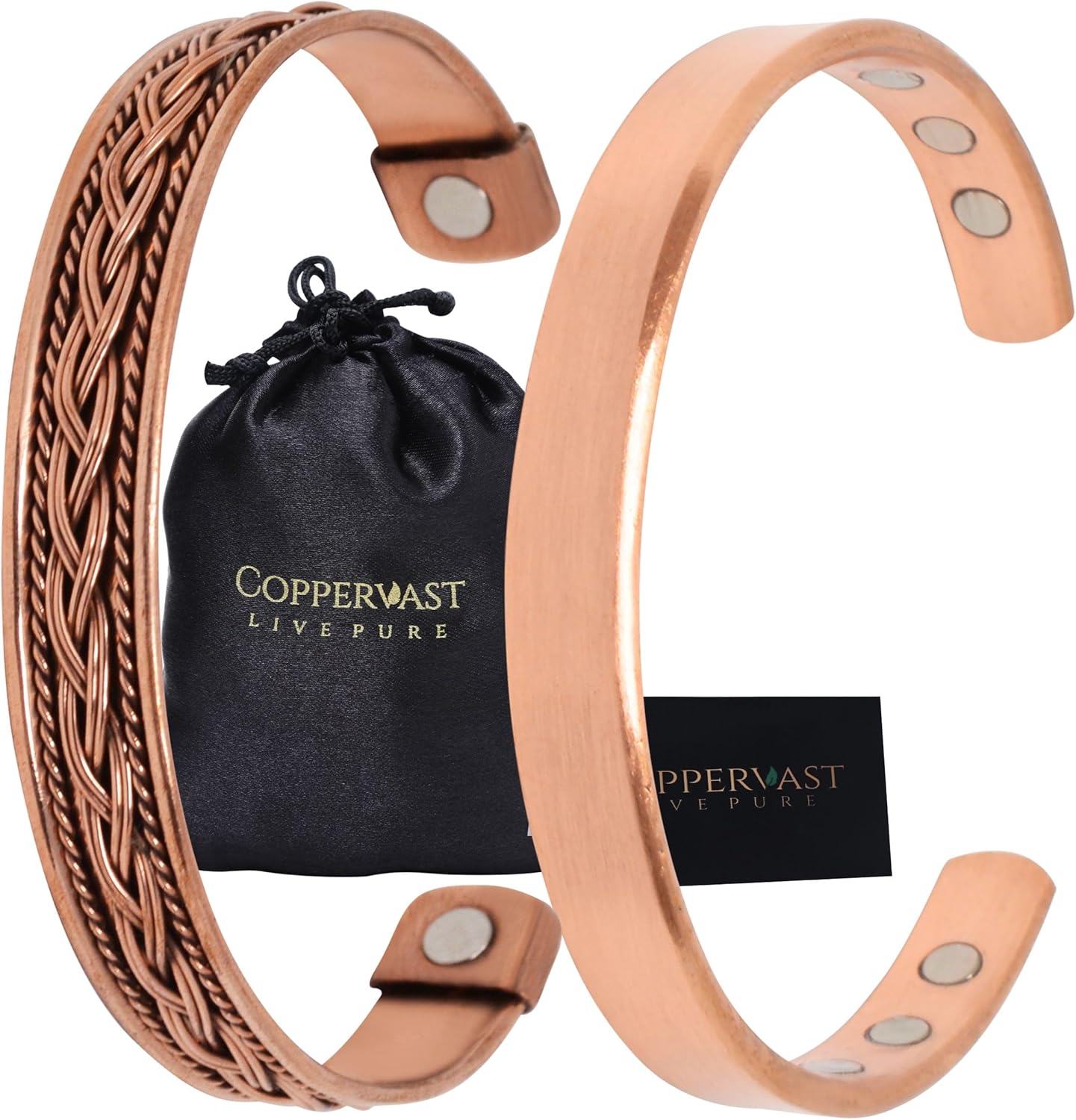 Copper Bracelets- for Men and Women| Set of 2 with Gift Box | Gift for Women & Men | Handmade 100% Copper (Plain and Inlay)