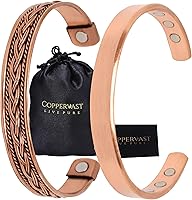 CopperVast Handmade 99.99% Pure Copper Bracelets Set of 2 for Men & Women - Adjustable Plain & Inlay with Gift Box