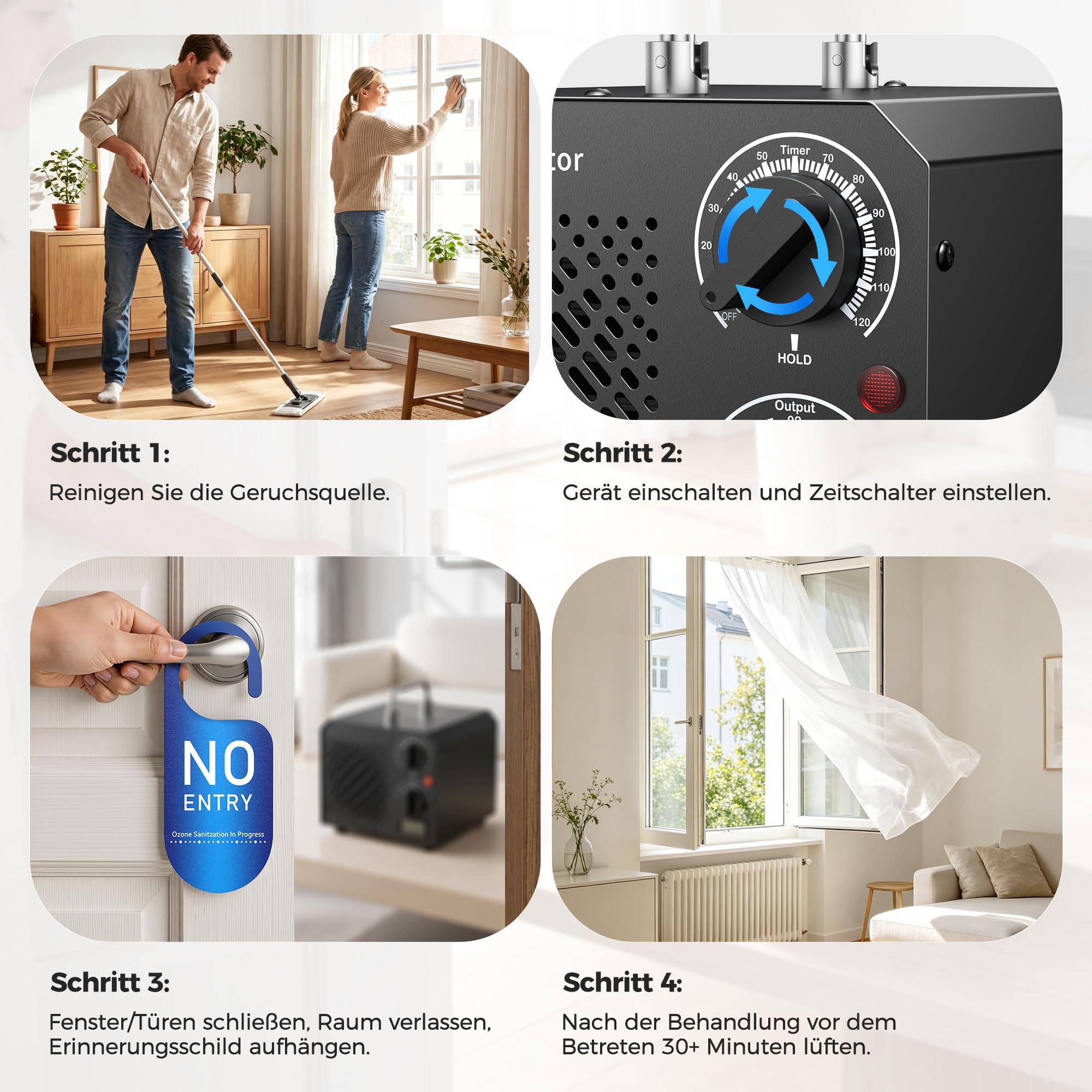 Ozongenerator 75000mg/H Ozongerät, O3 Ozon Luftreiniger, Ozonausstoß – 3 Stufen einstellbar Optional, mit 120 Min Timer für 300㎡, für Wohnung Garagen Raum Hotels Haustiere, Reinigen Gerüche