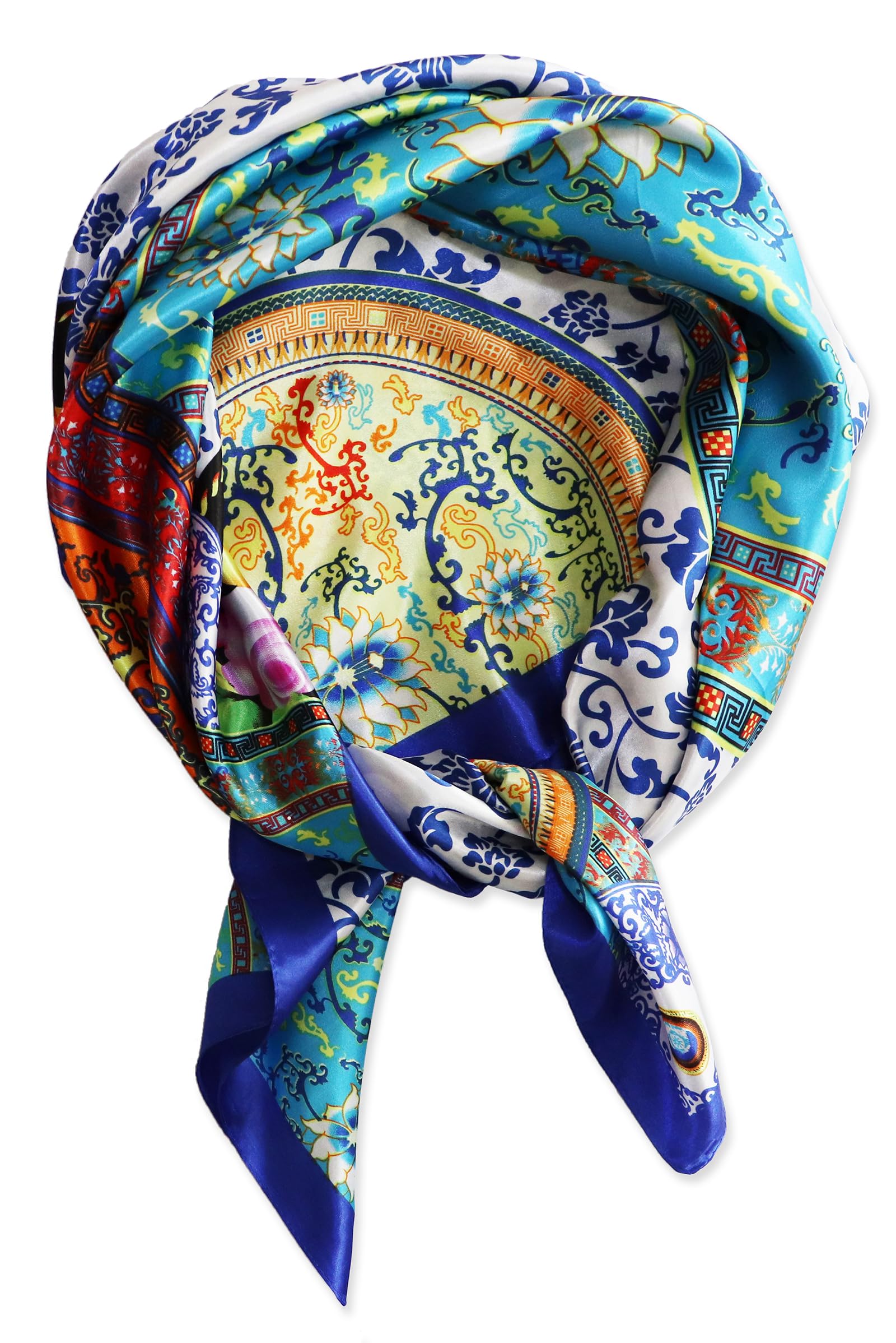 vabovin Silk Like Head Scarf for Women Satin Printed Bandana for Hair Wrapping Fashion Accessory 35 Inch Square Hair Scarf