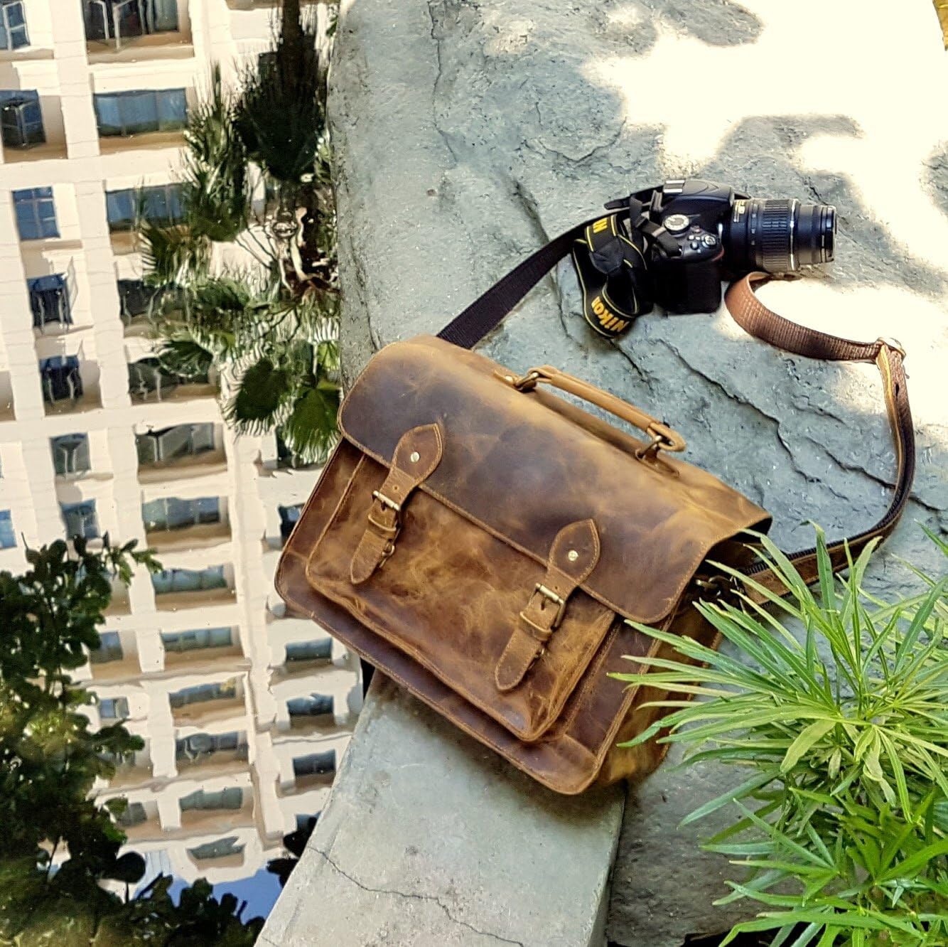 One-Day Sale: Up to 60% Off Genuine Leather DSLR Camera Laptop Office Briefcase - Fits 15.6-Inch Laptop with Removable Insert