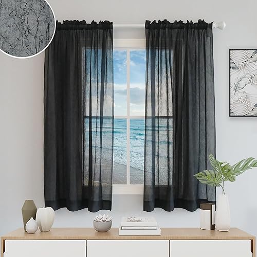 Snugray Cortinas semitransparentes trituradas color marfil de 51 x 54 pulgadas de largo, no necesita planchado, cortinas texturizadas arrugadas para