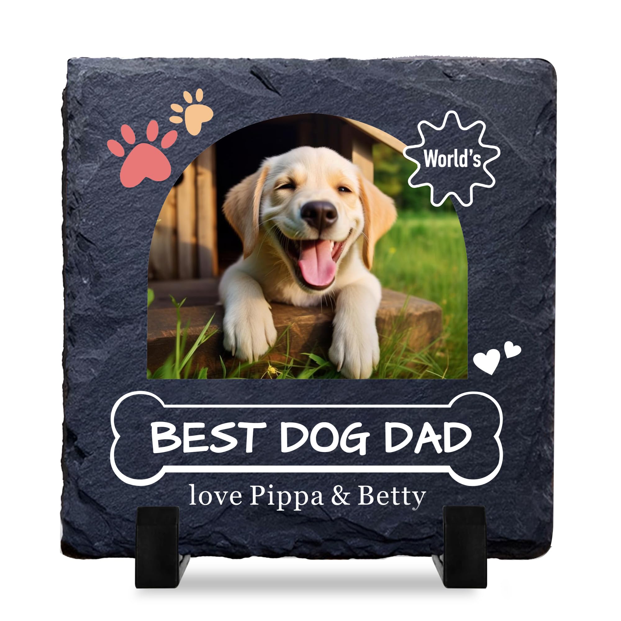 Personalised Coaster Custom Gift for Dad Daddy Stepdad Him Men Brithday Christmas Coaster Engraves Slate Coaster Best Dog Dad Ever (Design 6 with Photo)