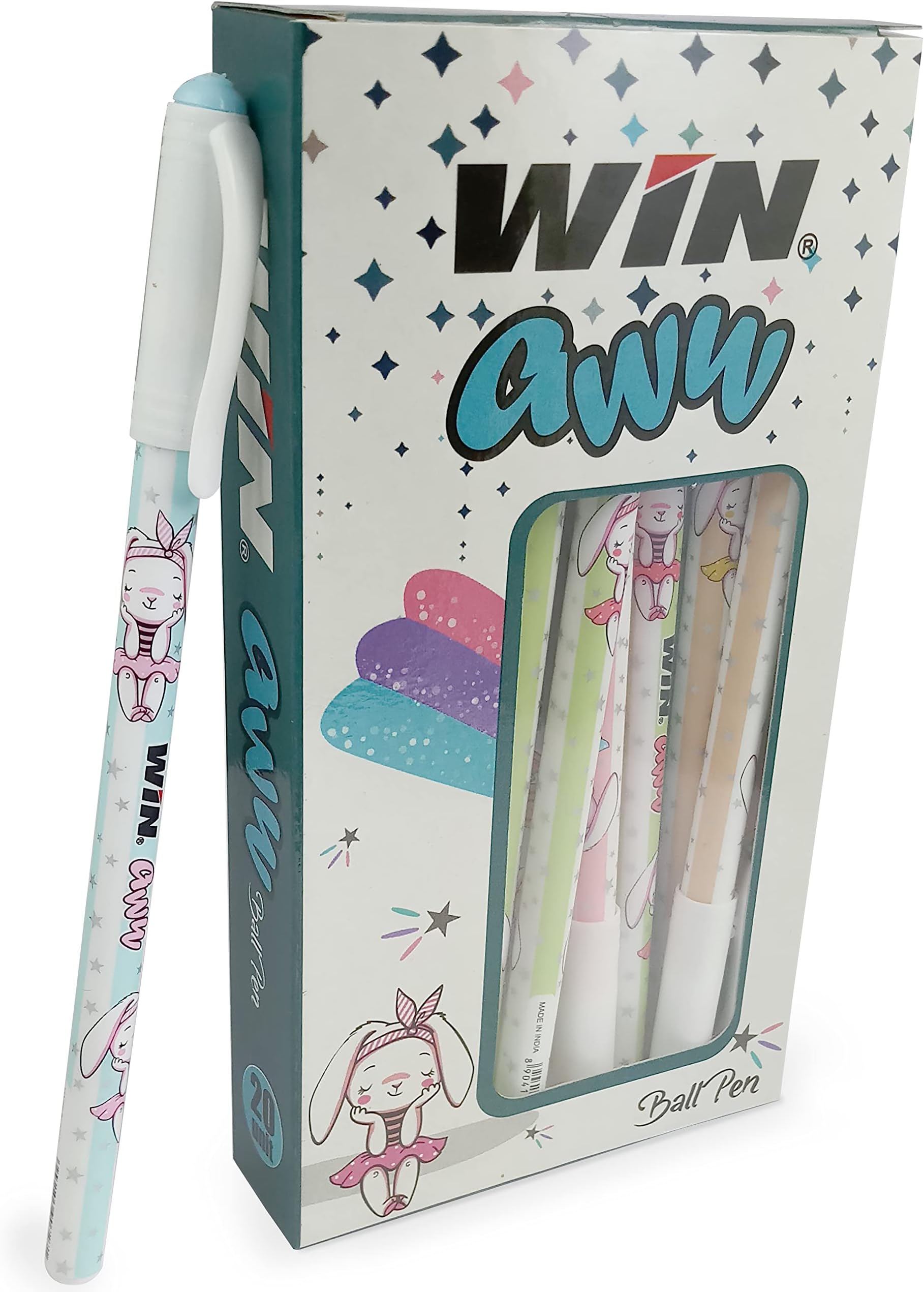WIN Aww Ball Pen | 0.7 mm Tip Size | Firm Grip For Comfortable Writing | Smooth Writing Pen | Lightweight & Elegant Body Design | Refillable Ball Pen | Blue Ink, Set of 20 Ball Pen x Pack of 3