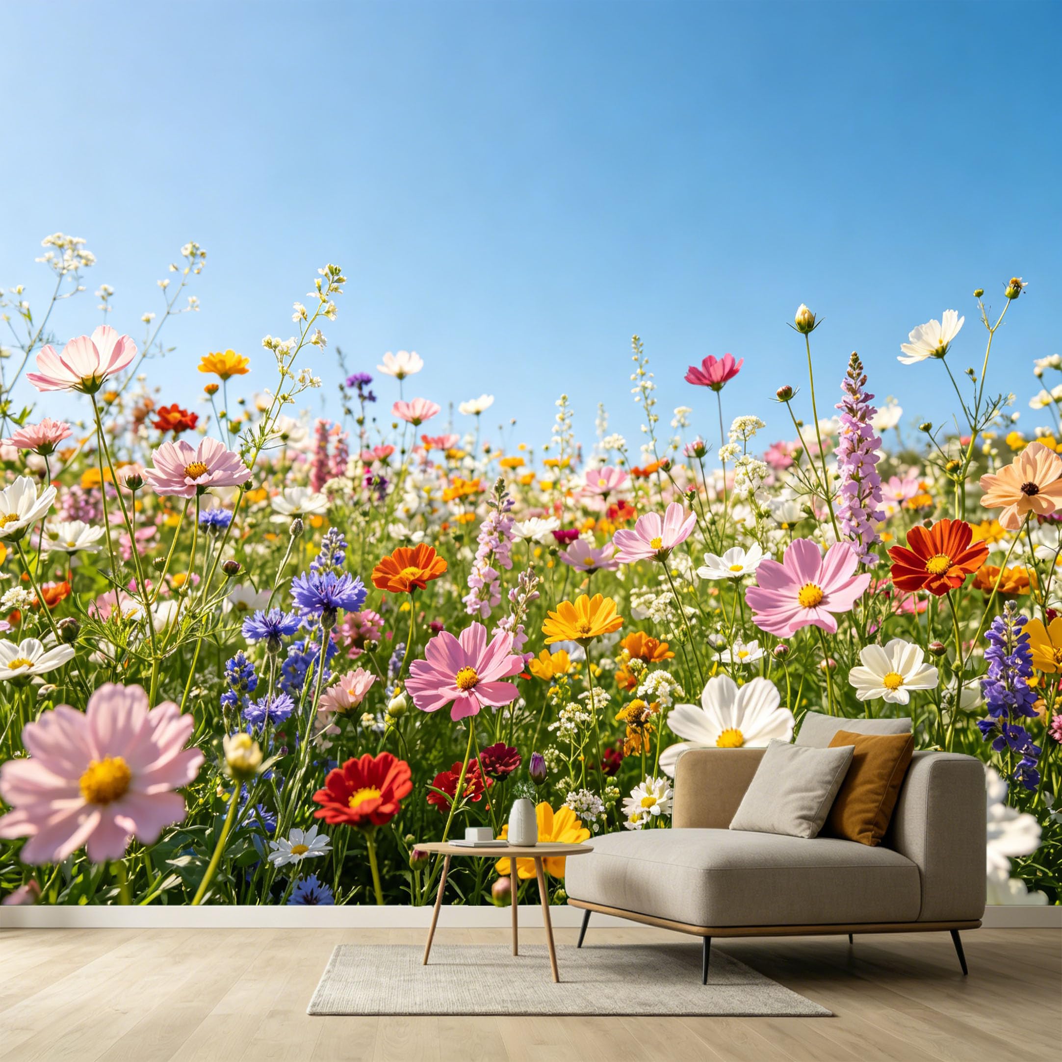 Custom Size Wall Murals Botanical Wildflowers Landscape Watercolor Vibrant Bloom Meadow SelfAdhesive Wall Fabric Removable Large Wallpaper for Photo Living Room