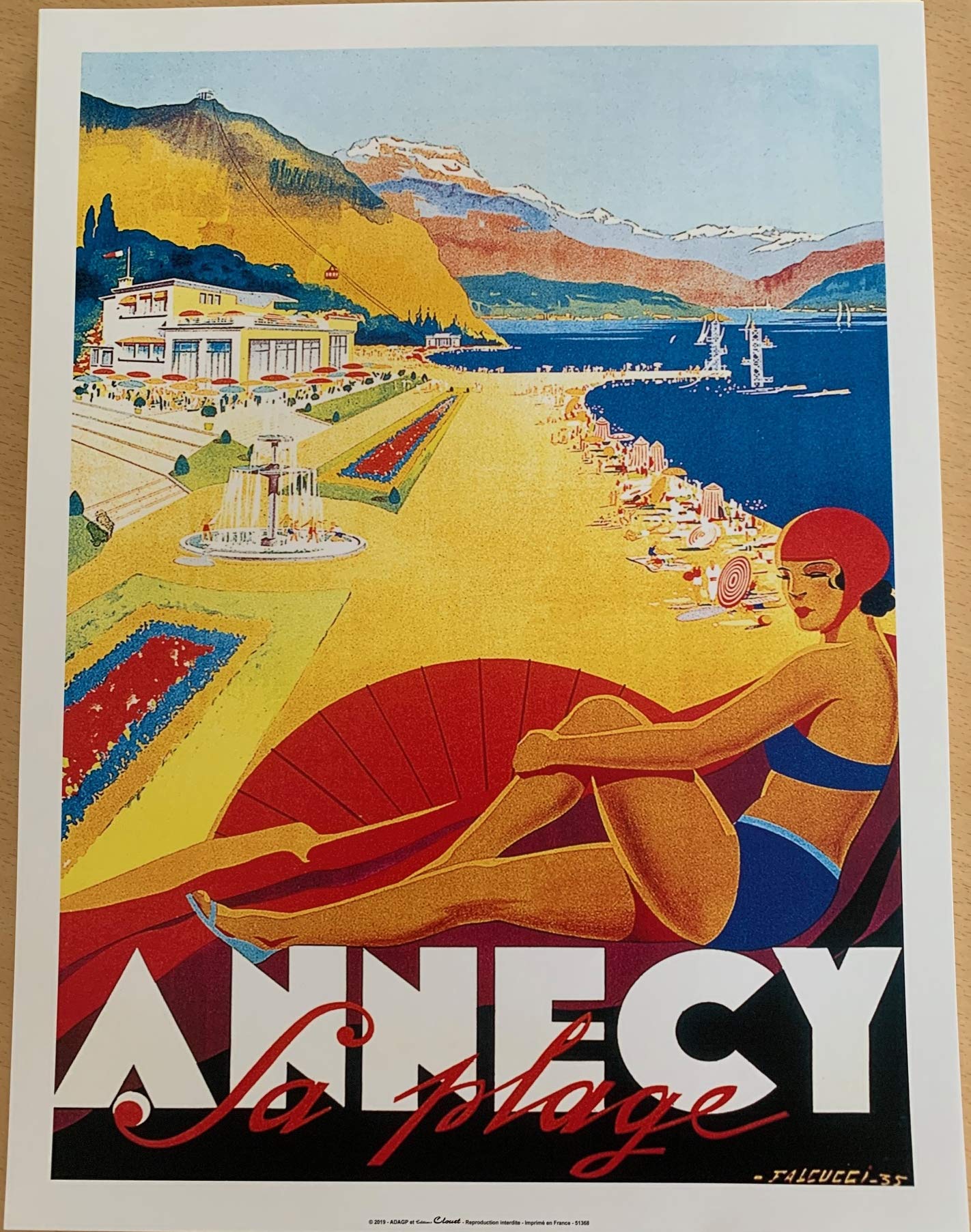Affiche Annecy Sa Plage Falcucci 1935 en format 30x40cm pour décoration