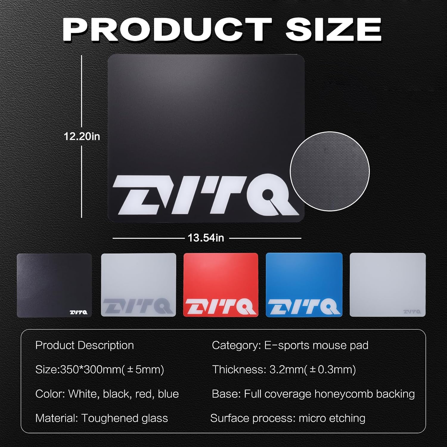 Glass Gaming Mouse Pad, Micro-Etched Surface,Tempered Glass, Ultra-Smooth Finish, Anti-Slip Honeycomb Base, 13.8 x 11.8 Inches（Auroral red）