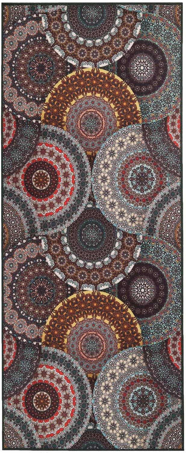 BLUENILEMILLS Indoor Outdoor Area Rug, Non-Skid Backing, Home Decor for Patio, Backyard, Living Room, Bedroom, Entryway, Kitchen Floors, Medallion Area Rug, Outdoor Essentials, 2' 7" x 6', Black